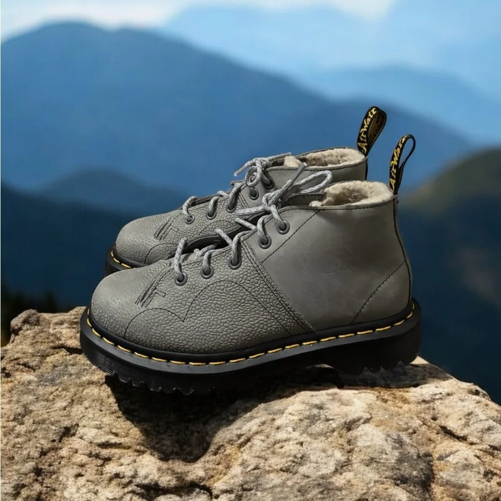 Dr. Martens Church Nubuck and Pebble Monkey Boots. Grey Lace-Up Boots. NWOB